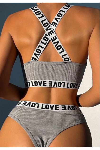Kadın Gri Çapraz Sırt Ve Love Yazı Detaylı Iç Çamaşır Takımı