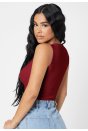 Kadın Bordo Kare Yaka Crop Top Bluz