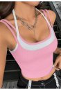 Kadın Pembe Beyaz Çift Renk Çapraz Askılı Crop Top Bluz