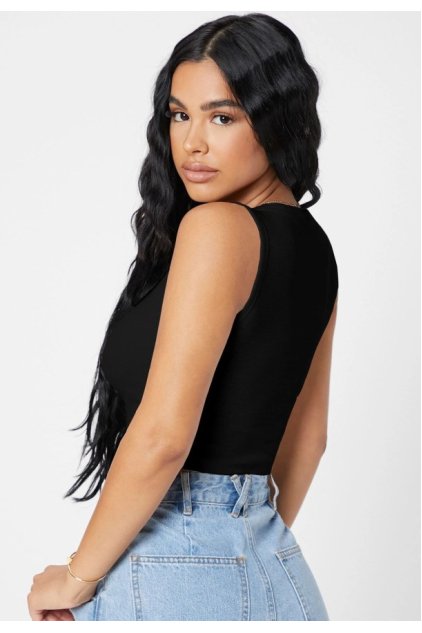 Kadın Siyah Kare Yaka Crop Top Bluz