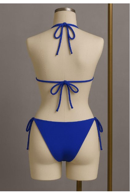 Kadın Mavi Yandan ve Boyundan Bağlamalı Bikini Mayo Takımı