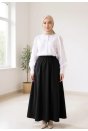 Kadın Siyah Double Kumaş Beli Lastikli Cepli Etek