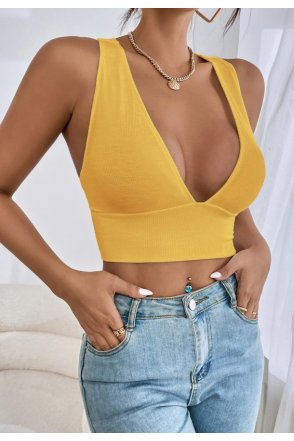 Kadın Sarı Çapraz Sırt Detaylı Şık Crop Top Büstiyer