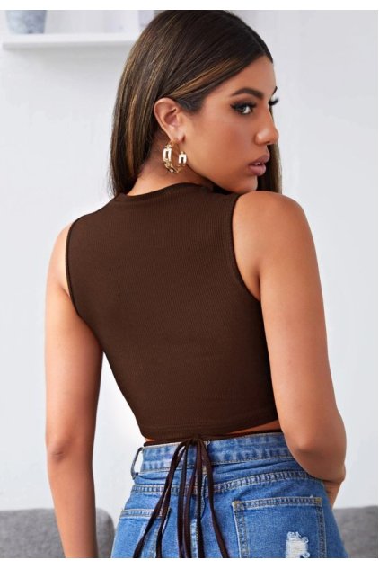 Kadın Kahverengi Çapraz Bağlamalı Crop Top Büstiyer