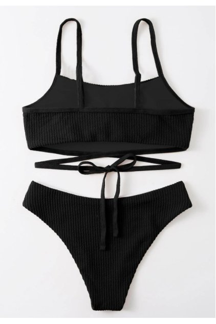 Kadın Siyah Çapraz Bağlama Detaylı Yüksek Bel Bikini Takımı