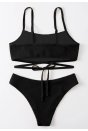 Kadın Siyah Çapraz Bağlama Detaylı Yüksek Bel Bikini Takımı
