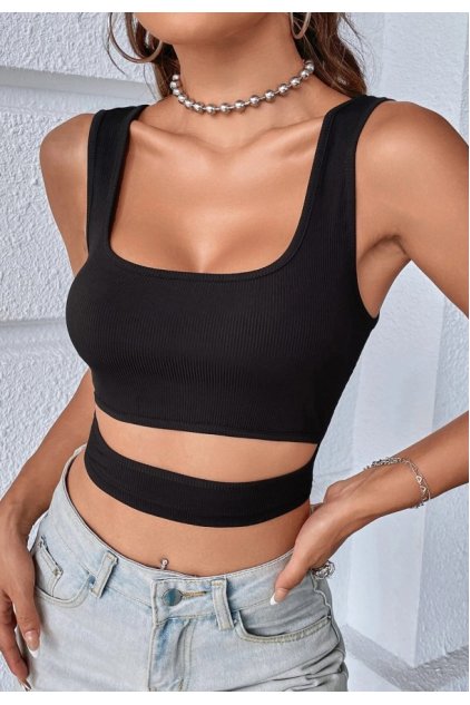 Kadın Siyah Göbek Dekolteli Crop Top Bluz