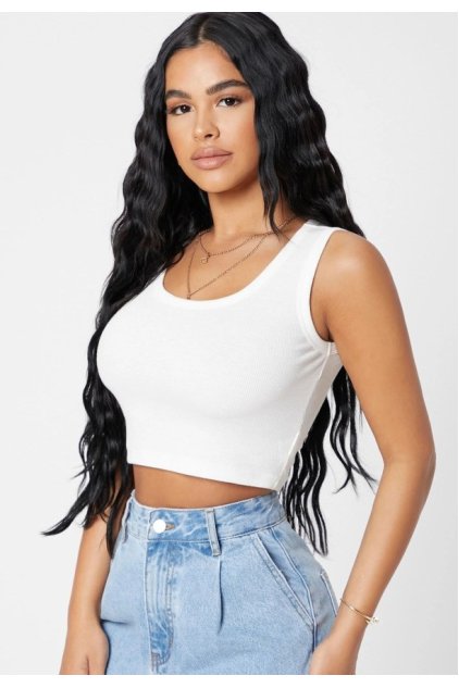 Kadın Beyaz Kare Yaka Crop Top Bluz