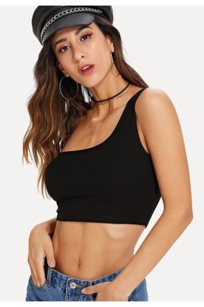 Kadın Siyah Tek Omuz Crop Büstiyer