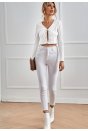 Kadın Beyaz Uzun Kollu Önden Bağlama Detaylı Crop Top Bluz