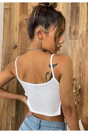 Kadın Beyaz Yanlardan Bağlamalı Bel Dekolteli Crop Top Bluz