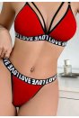 Kadın Kırmızı Love Yazı Detaylı Harness İç Çamaşır Takımı