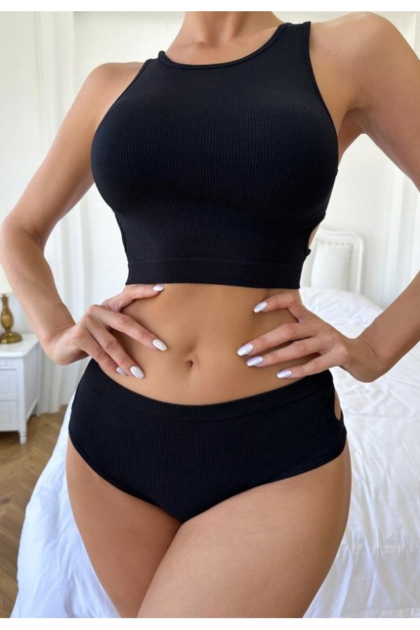 Kadın Siyah Yuvarlak Cut-out Detaylı Şık Iç Çamaşır Takımı