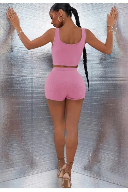 Kadın Pembe Şortlu Crop Top Gecelik Takım