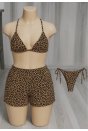 Kadın 3'lü Set Fosforlu Şortlu ve Yandan Bağlamalı Bikini Mayo Takımı