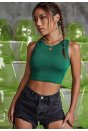 Kadın Yeşil Kare Yaka Crop Top Bluz