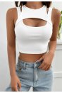 Kadın Beyaz Kalın Askılı Cut Out Dekolteli Crop Top Bluz