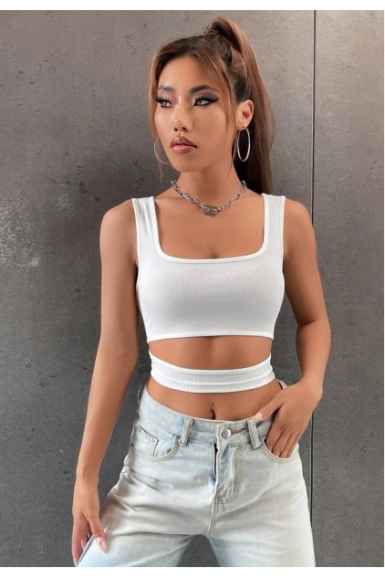 Kadın Beyaz Göbek Dekolteli Crop Top Bluz