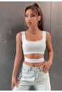 Kadın Beyaz Göbek Dekolteli Crop Top Bluz