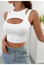 Kadın Beyaz Kalın Askılı Cut Out Dekolteli Crop Top Bluz
