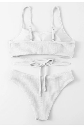 Kadın Beyaz Çapraz Bağlama Detaylı Yüksek Bel Bikini Takımı
