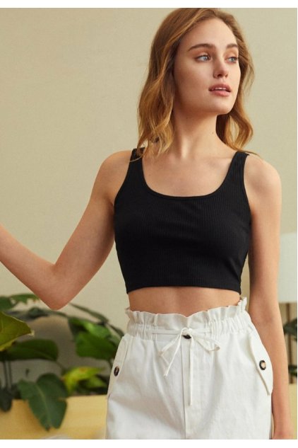Kadın Siyah Kalın Askılı Crop Top Büstiyer