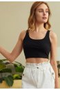 Kadın Siyah Kalın Askılı Crop Top Büstiyer