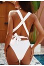 Kadın Beyaz Derin V Yaka Göğüs Dekolteli Belden Bağlamalı Bikini