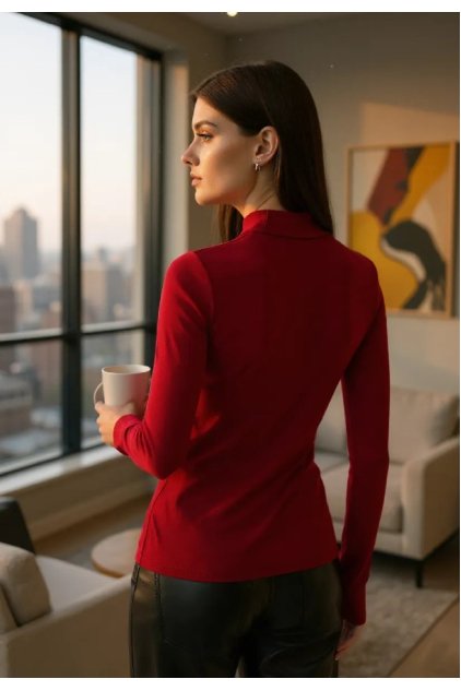 Kadın Bordo Parmak Detaylı Esnek Uzun Kollu Body