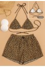 Kadın 3'lü Set Fosforlu Şortlu ve Yandan Bağlamalı Bikini Mayo Takımı