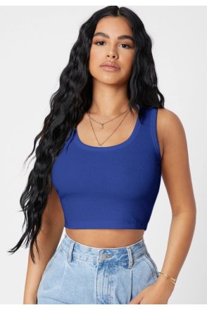 Kadın Lacivert Kare Yaka Crop Top Bluz