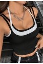 Kadın Beyaz Siyah Çift Renk Çapraz Askılı Crop Top Bluz