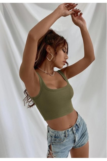 Kadın Haki Yeşili Kalın Askılı Crop Top Büstiyer