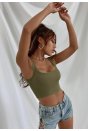 Kadın Haki Yeşili Kalın Askılı Crop Top Büstiyer