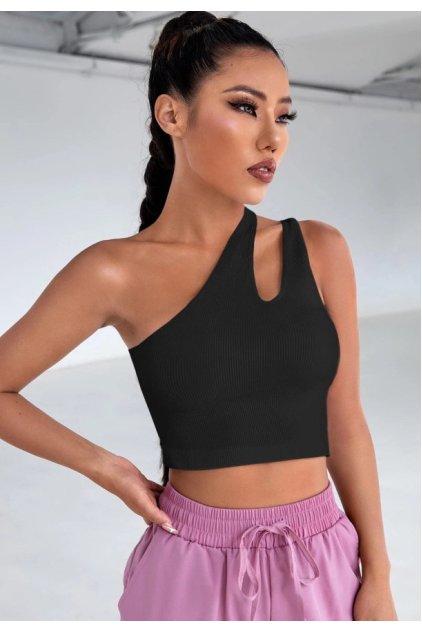Kadın Siyah Tek Omuz Cut Out Detaylı Crop Top Bluz