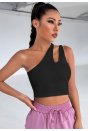 Kadın Siyah Tek Omuz Cut Out Detaylı Crop Top Bluz