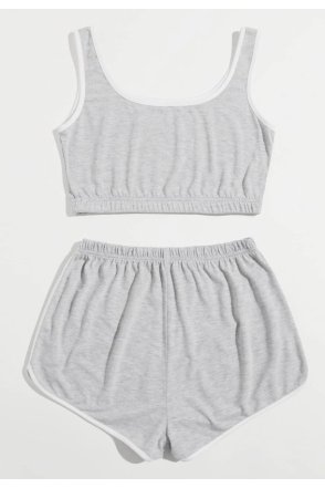 Kadın Gri Askılı Crop Top ve Şortlu Gecelik Takım