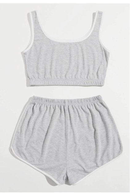 Kadın Gri Askılı Crop Top ve Şortlu Gecelik Takım
