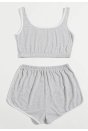Kadın Gri Askılı Crop Top ve Şortlu Gecelik Takım