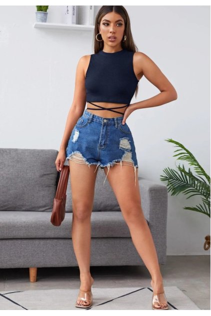 Kadın Lacivert Çapraz Bağlamalı Crop Top Büstiyer