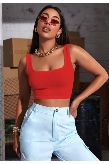 Kadın Kırmızı Kalın Askılı Crop Top Büstiyer
