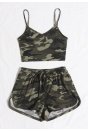 Kadın Kamuflaj Desenli Askılı Crop Top ve Şortlu Gecelik Takım