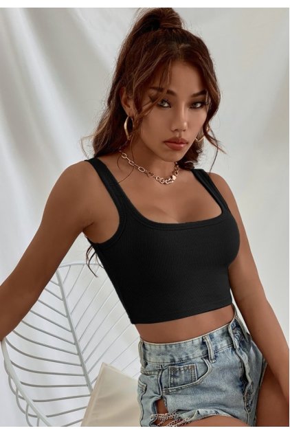 Kadın Siyah Kalın Askılı Crop Top Büstiyer