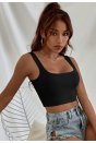 Kadın Siyah Kalın Askılı Crop Top Büstiyer