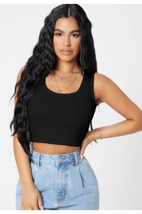 Kadın Siyah Kare Yaka Crop Top Bluz