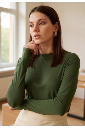 Kadın Haki Yeşili Parmak Detaylı Esnek Uzun Kollu Body