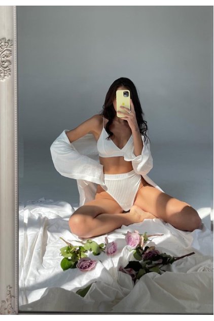 Kadın Beyaz Yüksek Bel Dolgusuz Slip Takım
