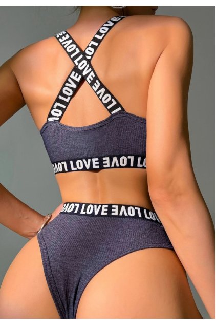 Kadın Lacivert Çapraz Sırt Ve Love Yazı Detaylı Iç Çamaşır Takımi