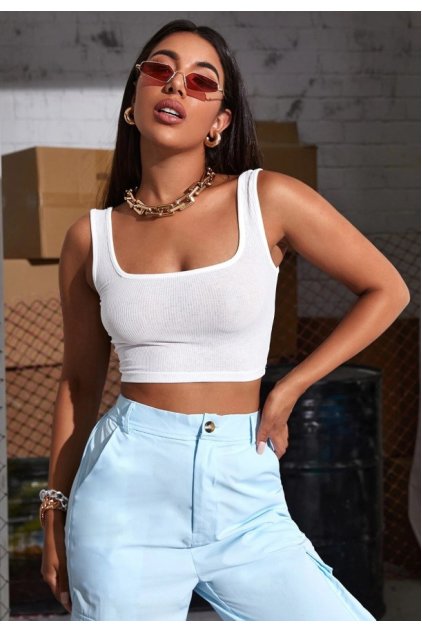 Kadın Beyaz Kalın Askılı Crop Top Büstiyer