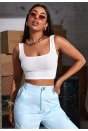Kadın Beyaz Kalın Askılı Crop Top Büstiyer